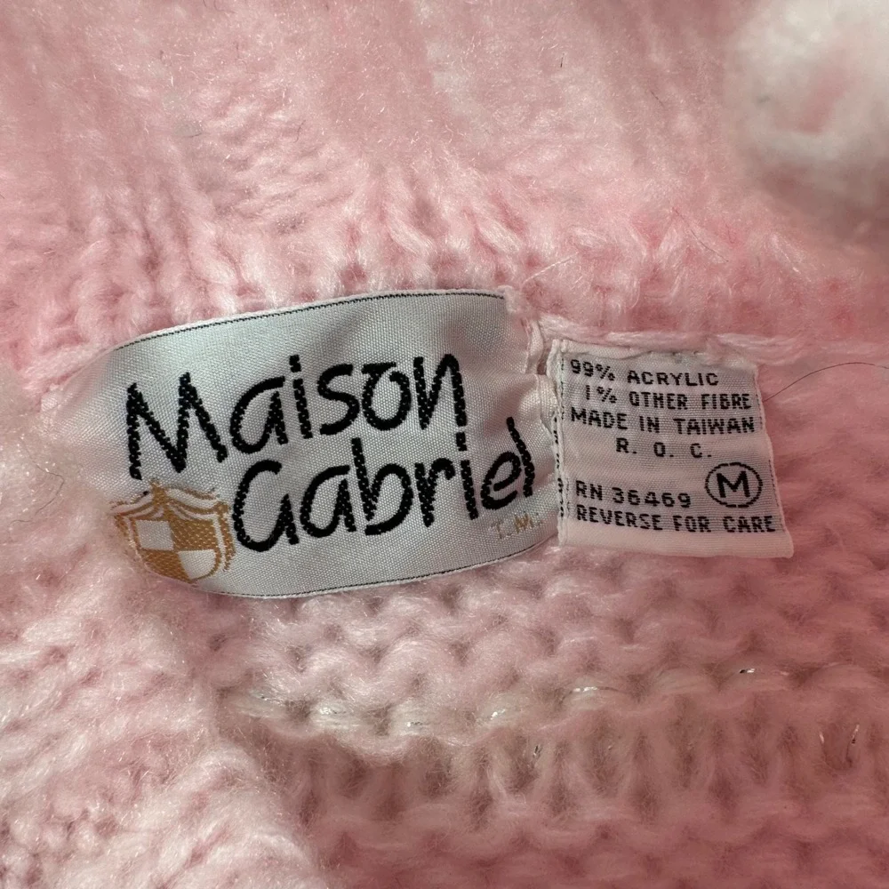 Vintage Maison Gabriel Pink Cream Striped Mock Neck Knit Sweater Metallic M